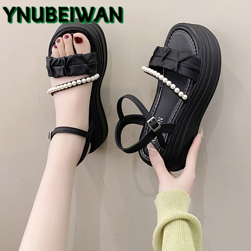 

Beaded Flats Platform Women Sandals Casual Slingback New Shoes 2025 Summer Slippers Designer Woman New Sports Sandalias Buckle