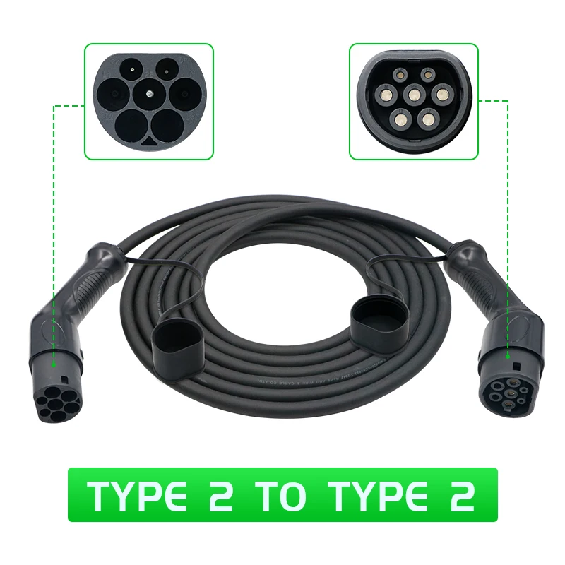 3.7 KW 7KW 5M Charging Cable Mode 3 16A 32A Home Ev Charger Gun Type 1 Type 2 To Type 2