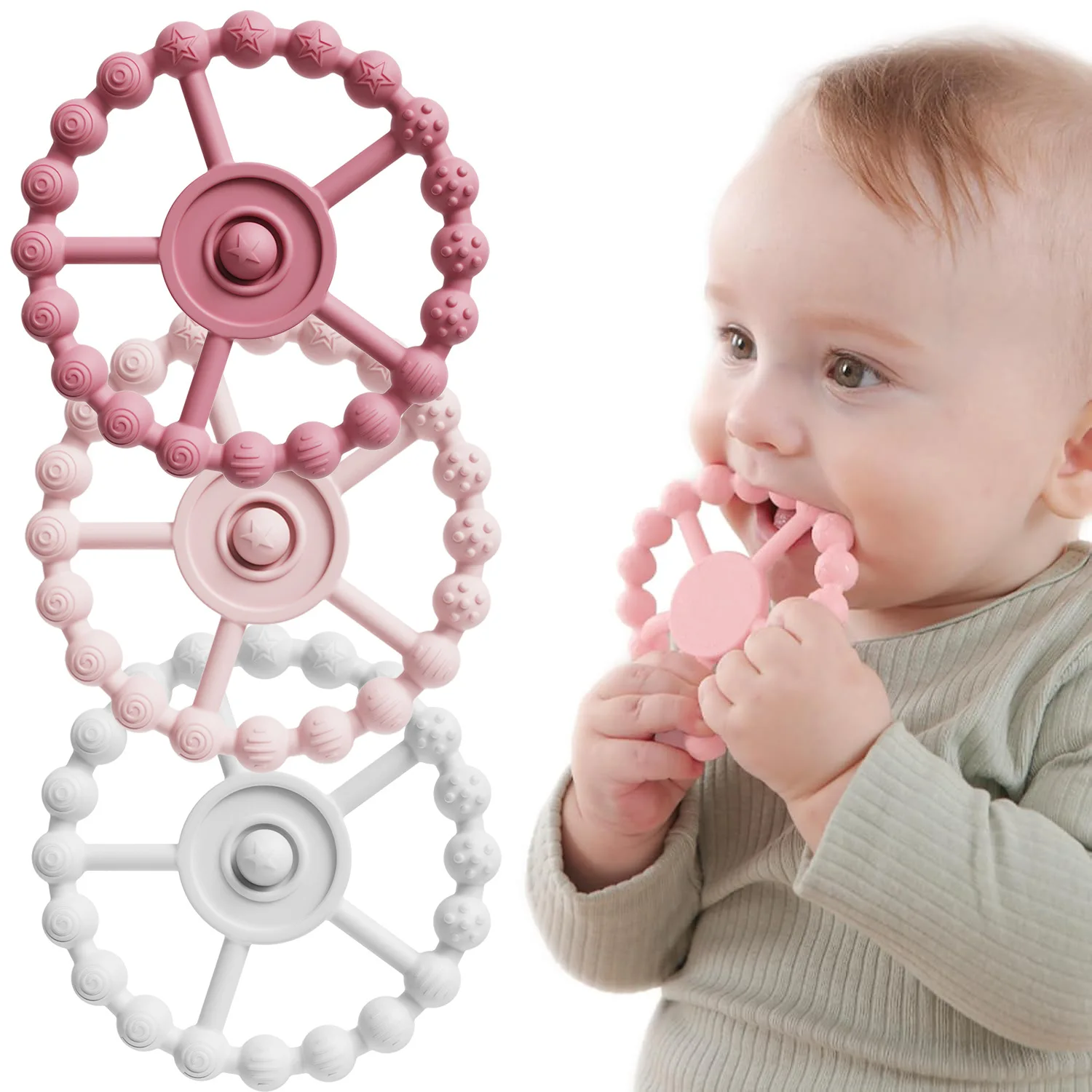 

Silicone Toothbrush Easy To Grasp Baby Teething Ring Toys Textured on Both Sides Teether for Oral Massage Soothe Sore Gums