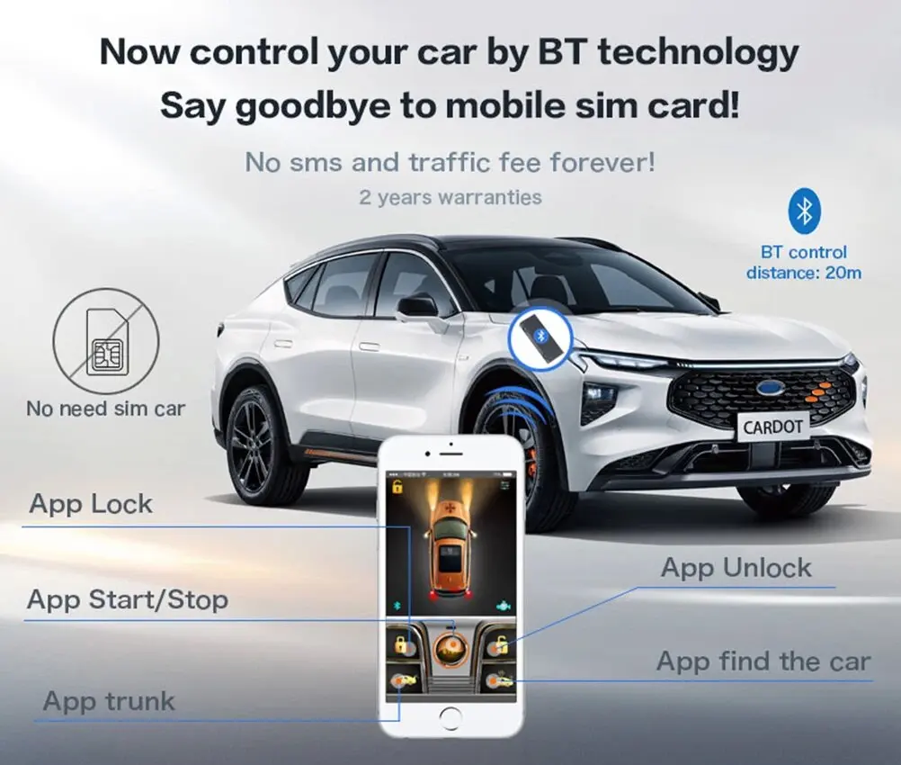 Cardot mobile app start stop Push Button Start Stop  Pke Passive Keyless Entry Smart Anti-Thief Car Alarms