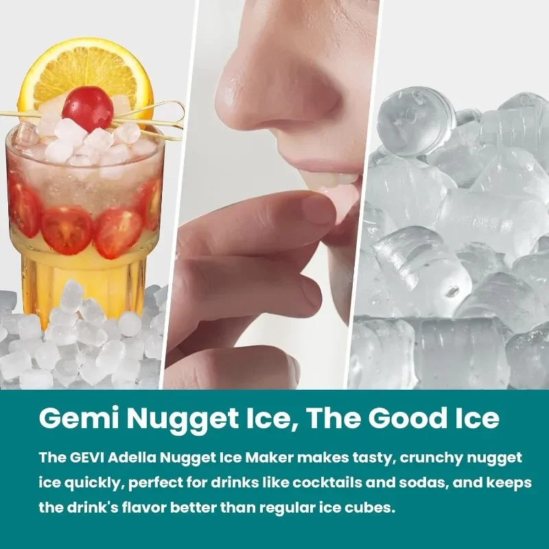 Gevi Adella Gemi Nugget Ice Maker Countertop with 1 Gallon Side Tank,Chewable Ice Machine with Portable Ice Basket