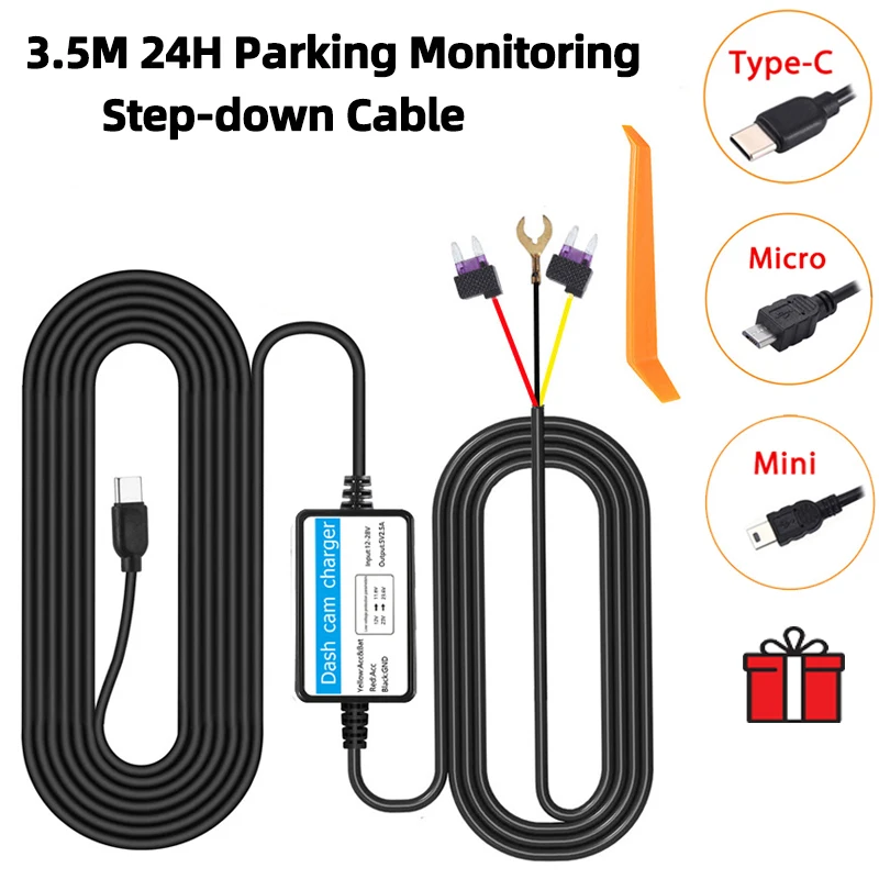 24H Monitorowanie parkowania Rejestrator samochodowy Kamera samochodowa Zestaw przewodów do ochrony niskiego objętości Mini port USB 12-30V w 5V2.5A Akcesoria samochodowe