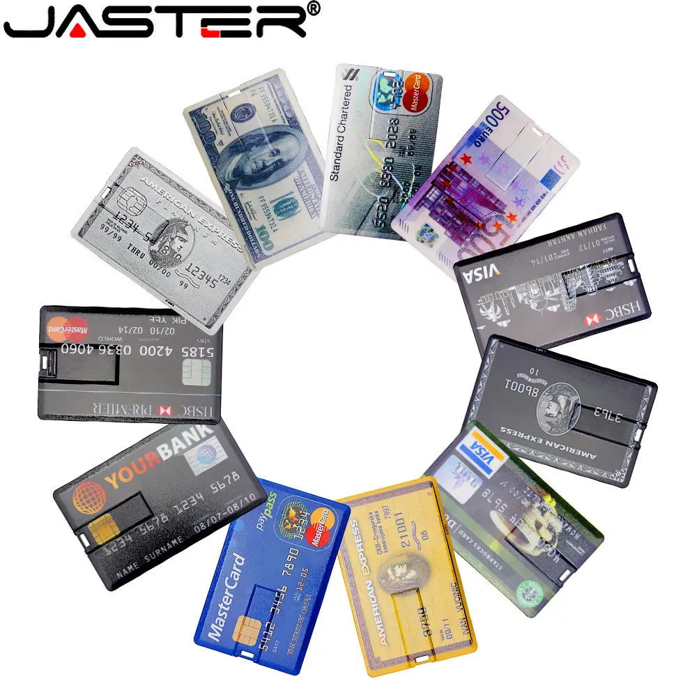 JASTER USB Flash Drive 64GB Pen drive 32GB USB stick 16GB 8GB Memory Card 4GB Waterproof credit card Creative Business gift