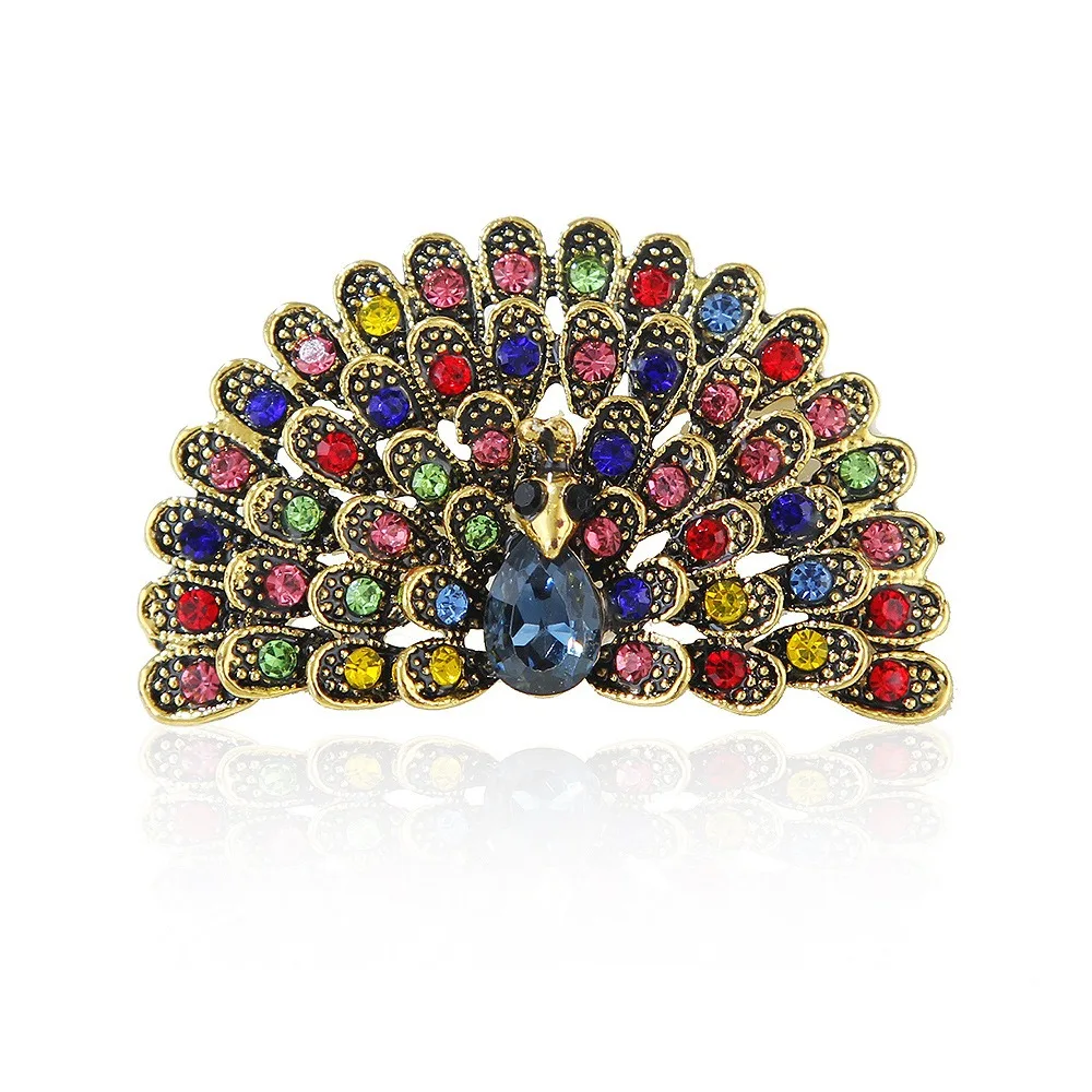 Luxury Creative Sparkly Rhinestone Peacock Open Screen Brooches for Women Retro Personality Corsage Clothing Accessories Jewelry