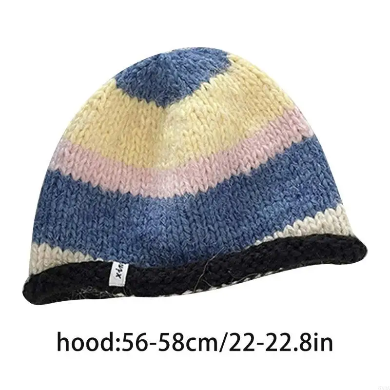 Handmade Knit Striped Bucket Hat for Woman Weaving Floppy Rolled Brim Bucket Hat Adult Teens Winter Fisherman Cap 6XDA 6