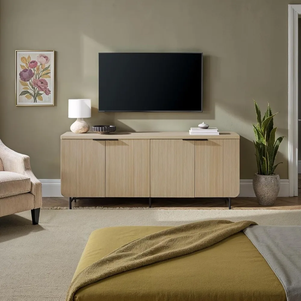 الصفحة الرئيسية - وحدة تحكم بوفيه جانبية للمطبخ ذات 4 أبواب من Reema Fluted، 69 بوصة، شحن سريع من خشب البلوط الساحلي تم ترقيتها بالكامل #2