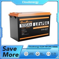 Cloudenergy CL24-100 24V 100Ah LiFePO4 Battery Pack, 2560Wh Energy, Built-in 100A BMS, Support in Series/Parallel, Backup Power