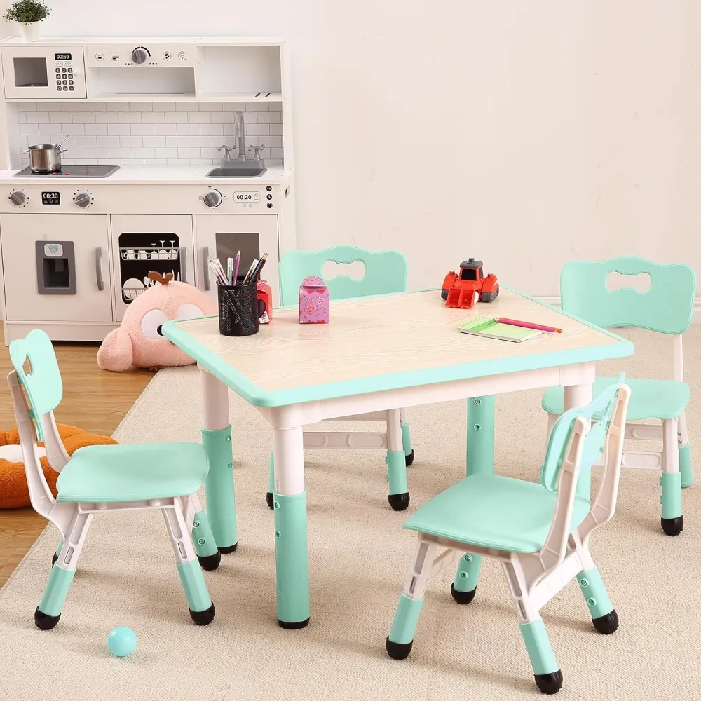 

Kids Table and Chairs Set,Height Adjustable Desk With 4 Seats for Ages 2-10,Graffiti Desktop,Multi-Activity Table for Classrooms