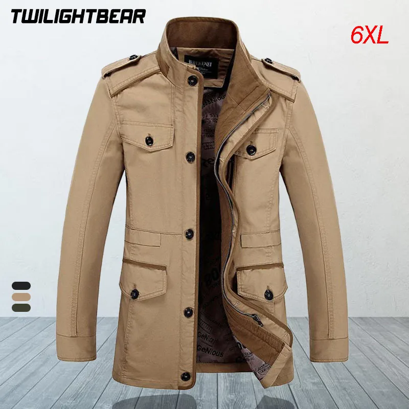 High Quality Men's Casual Jacket 6XL Male Windbreaker Oversized Cotton Classic Jackets Men Clothing Trench Coat