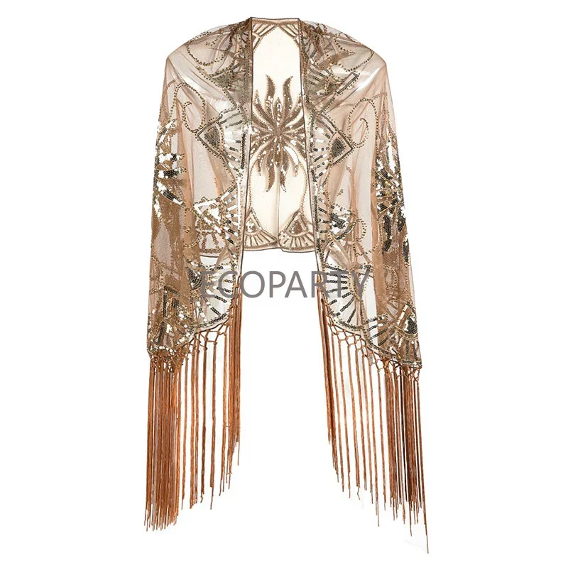 Women's 1920s Shawl Beaded Sequin Deco Evening Wedding Cape Scarf Flapper Cover Up Gatsby Themed and Wedding Party Long Shawl