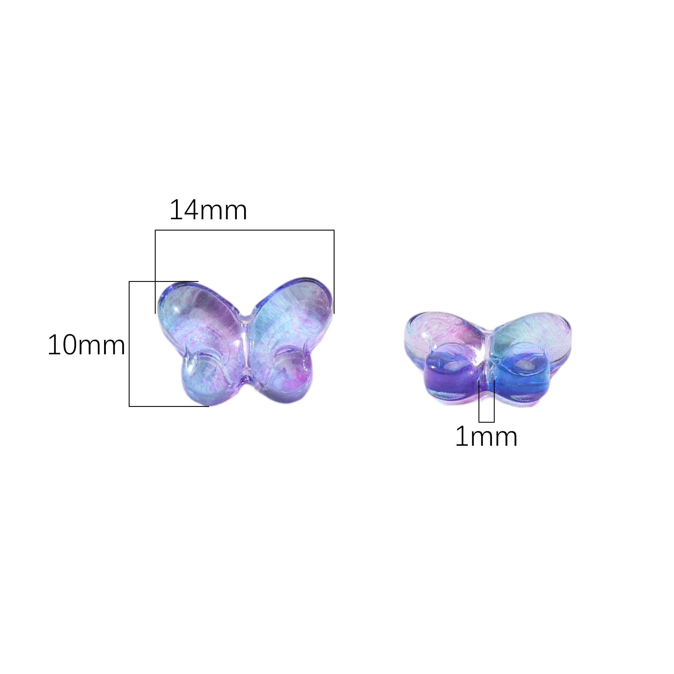 10 Stück/Lot 14x10mm Niedliche Bunte Schmetterlingsförmige Glasperlen Lose Abstandhalterperlen für DIY-Herstellung von Halsketten und Armbändern – Detail 1
