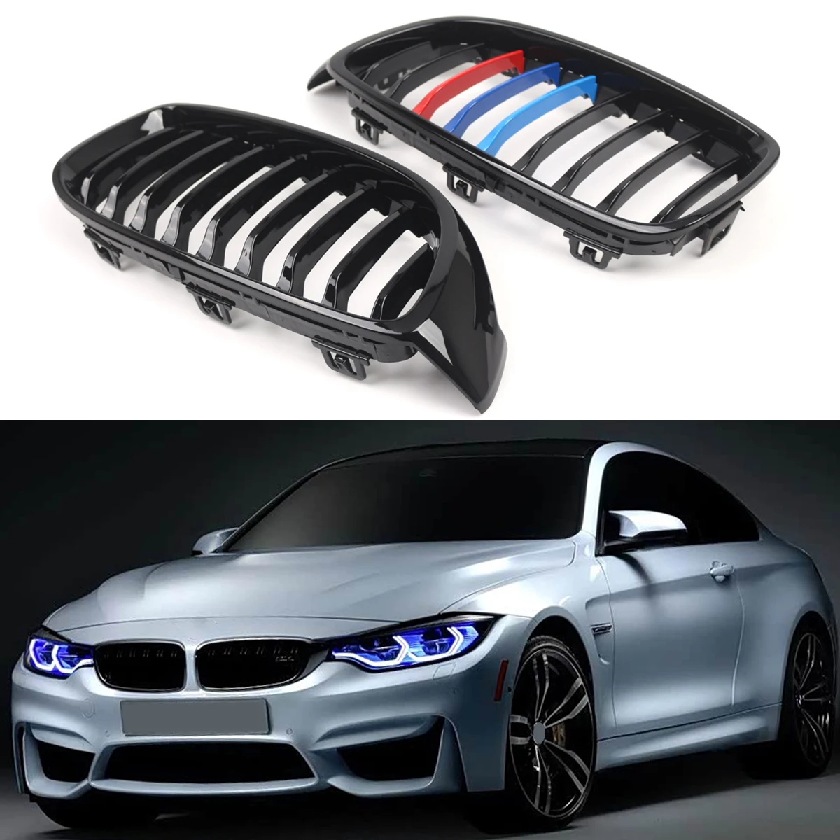 

L + R Twin Bar Gloss Black Front Kidney Grille Grille OEM 51137294813 51137294814 Fits For Bmw 4 Series F32 F33 F36 14 - 16