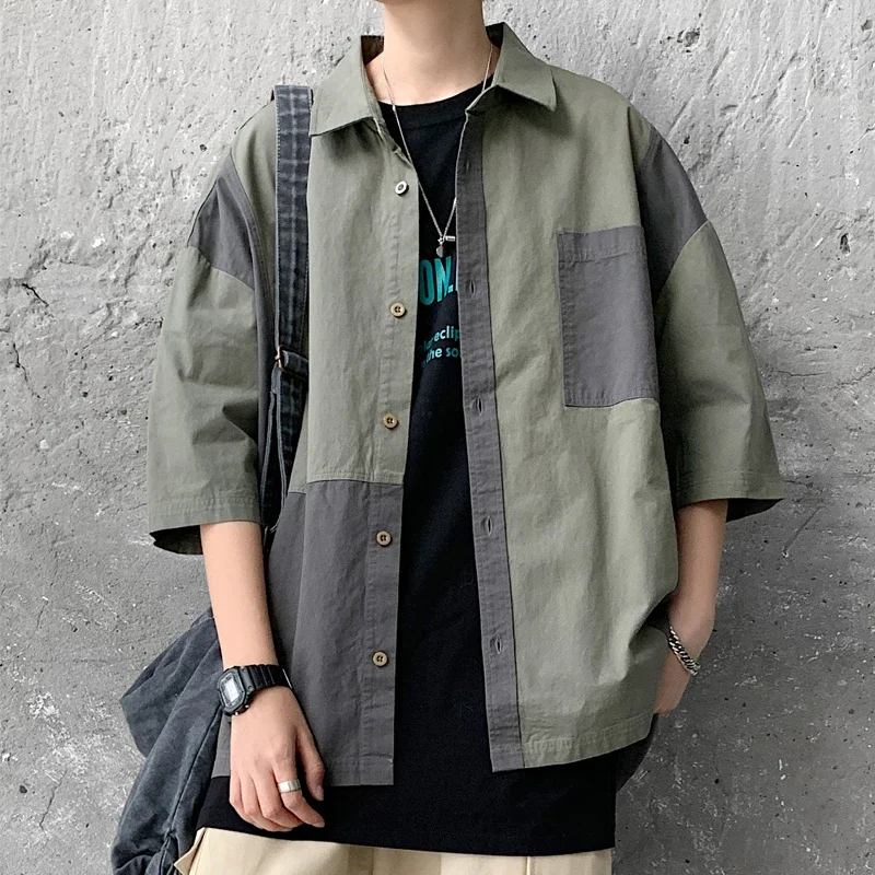 

Summer Mens Casual Shirts Short Sleeve Loose Streetwear Harajuku Japanese Cardigan Blouses