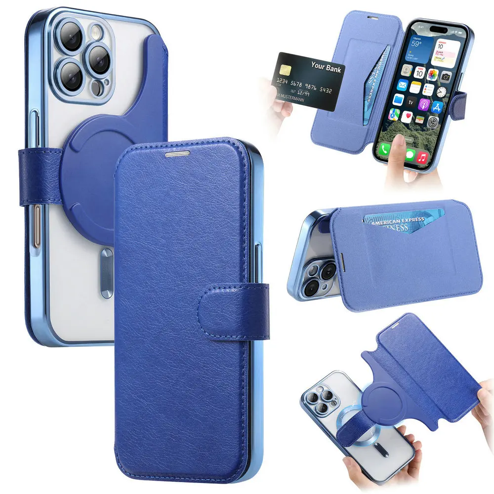 iPhone16 Pro Max 16 Plus 5G 2024 Flip Case Detachable 2IN1 Anti-theft Brush Card Book Funda for iPhone 16 Pro Max Case Magsafe