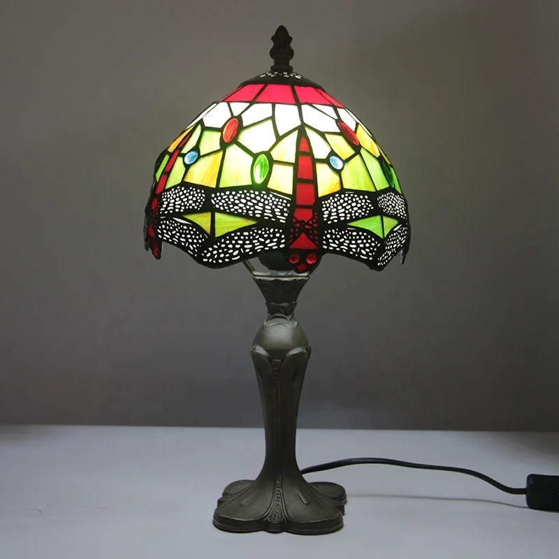 

8 Inch European Pastoral Retro Tiffany Table Lamp Red Dragonfly Pattern Lampshade