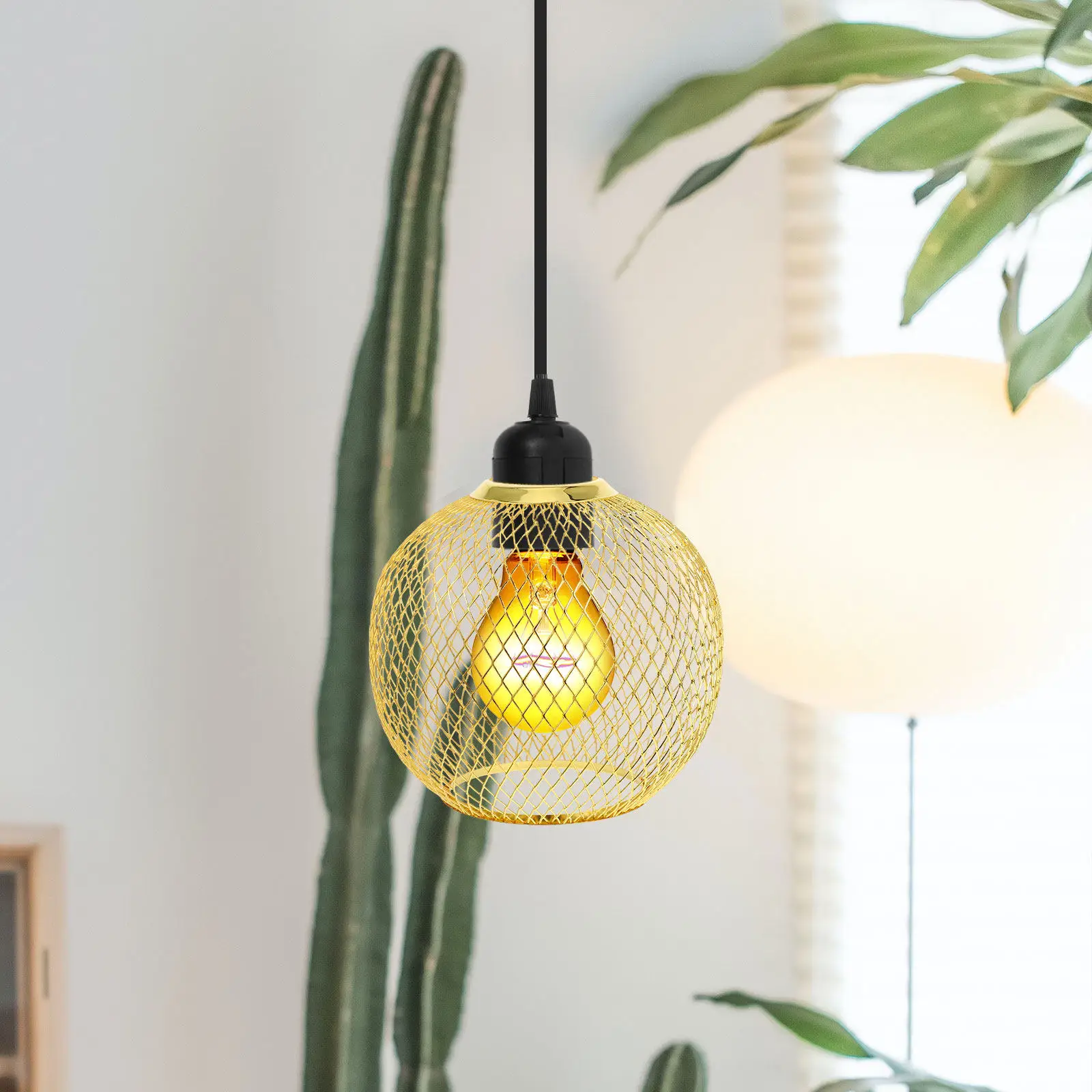 

Decorative Iron Wire Lampshade Hollow Out Drum Light Shade Vintage Lamp Cover Light Bulb Cage for Modern Living Dining Bedroom