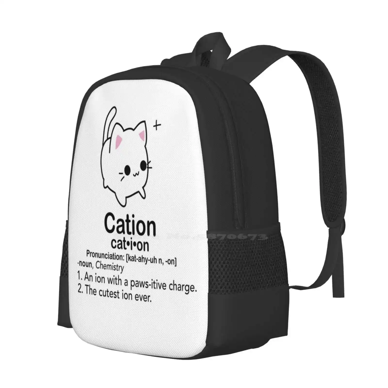 Cation Backpack For Student School Laptop Travel Bag Chemistry Joke Cat Pun Cat Joke Funny Nerdy Kawaii Cat Kitty Science Joke