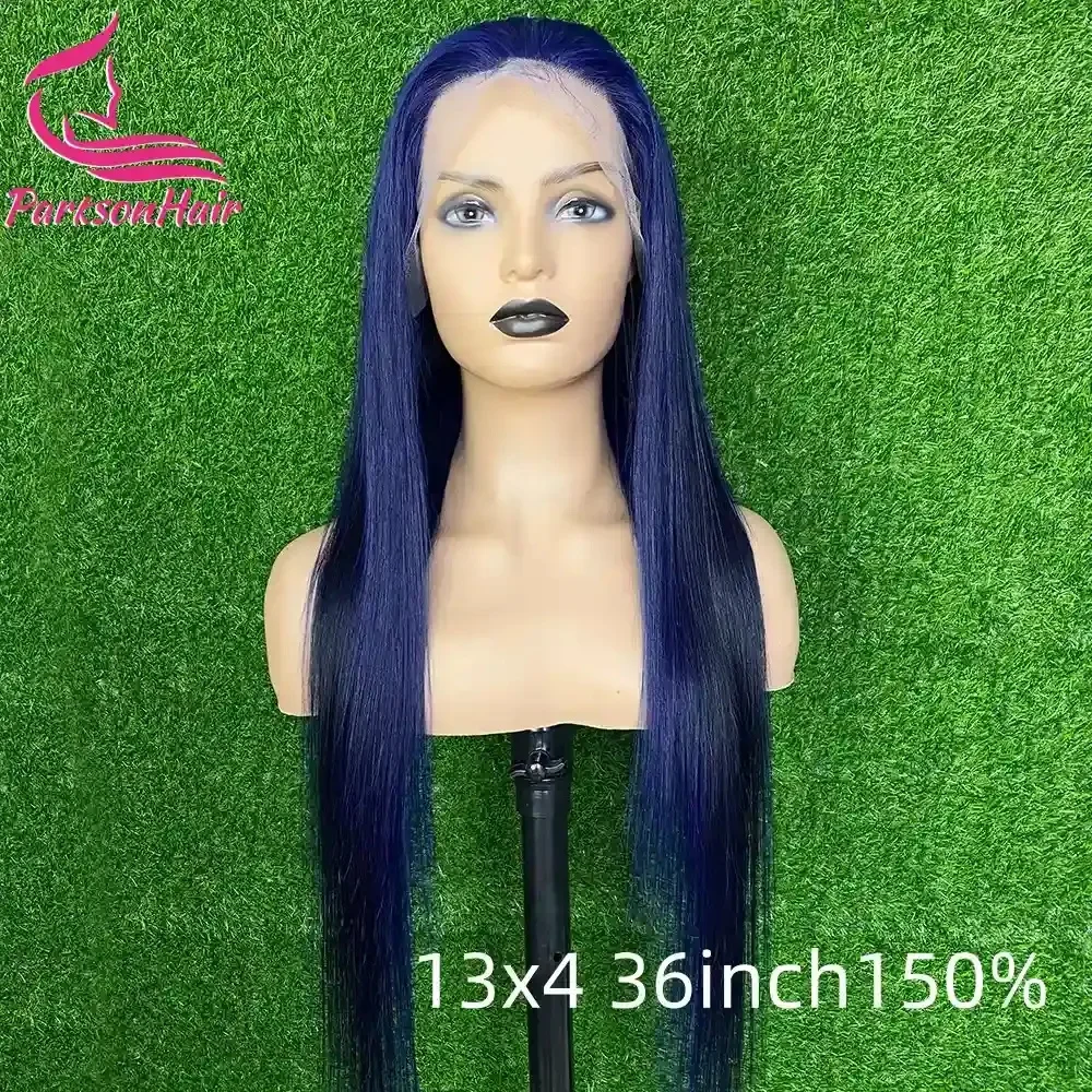 Midnight Blue Straight 13X4 HD Lace Frontal Human Hair Wigs Brazilian 13X6 Lace Front Wig Dark Blue 250% Density for Women