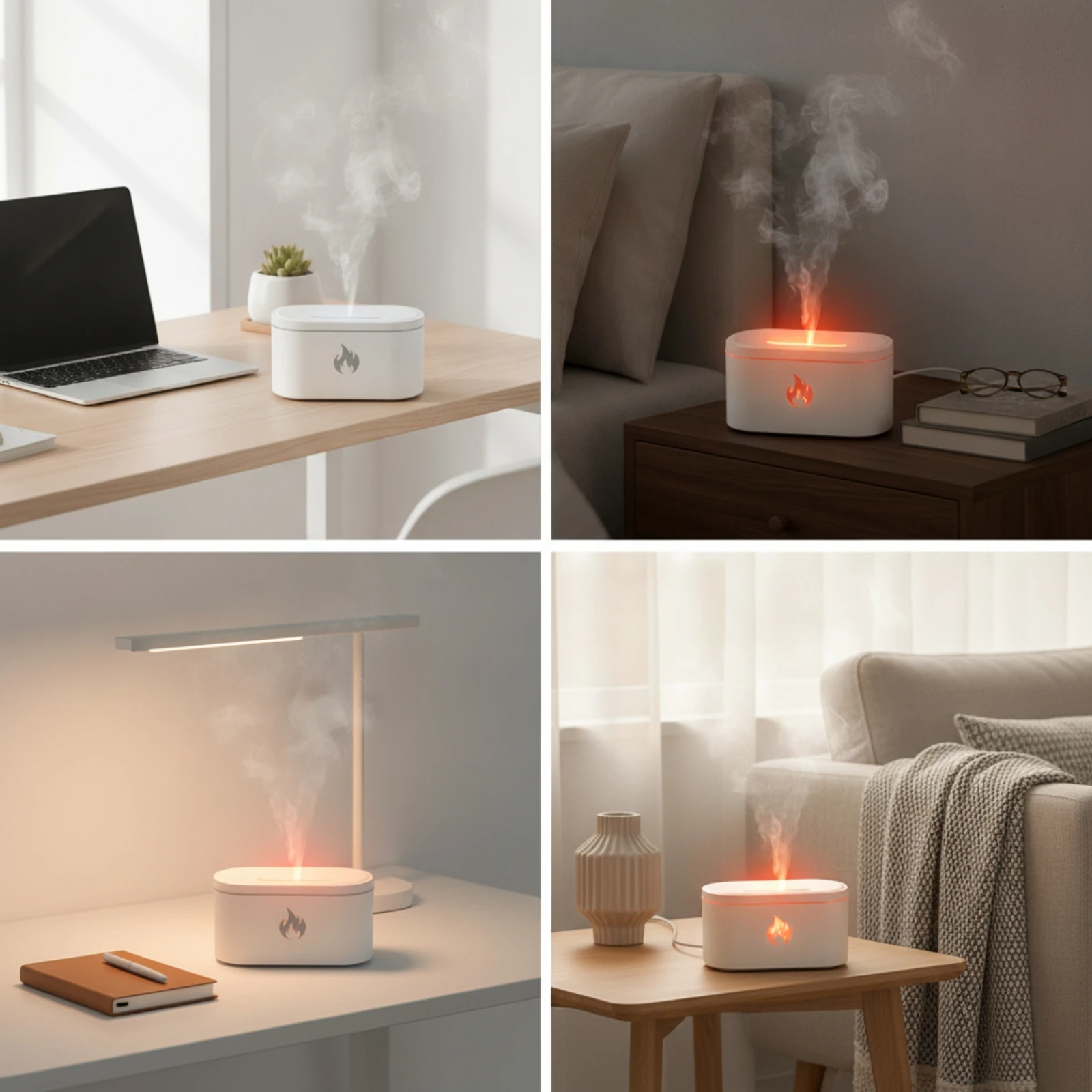 Flame Aroma Dispenser Realistic Flame Dispenser Tabletop Humidifier Quiet Auto-off for Desk, Bedroom