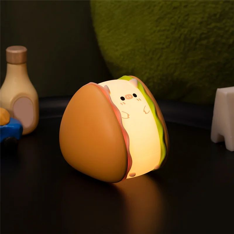 

Promotion! Burger Piggy Silicone Night Light, Night Lights, LED Squishy Novelty Animal Cute Gifts -3 Brightness Levels,Touch Sen