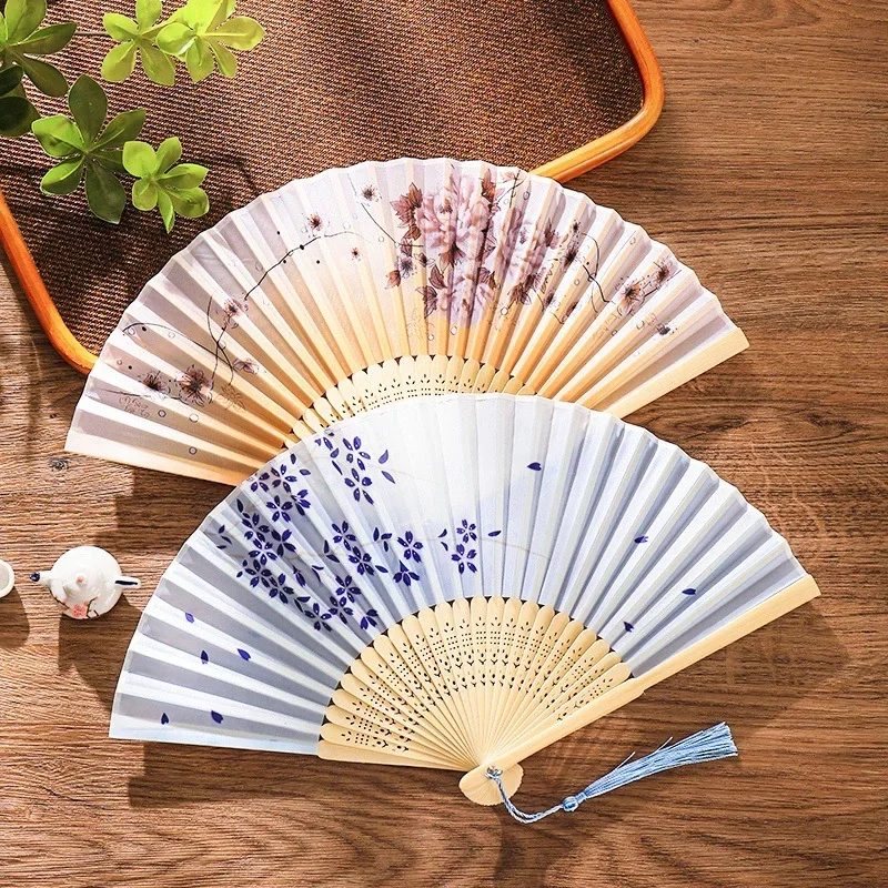Vintage Silk Folding Fan Chinese Japanese Art Crafts Gift Home Decorations Dance Hand Fan Bamboo Room Decor Wood Fans view 3