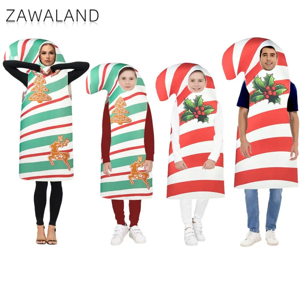 Zawaland Candy Cane Cospaly Costume Adult Kid Christmas Party Outfit Red Green Family Matching Suit Carnival Purim Disguise Wear