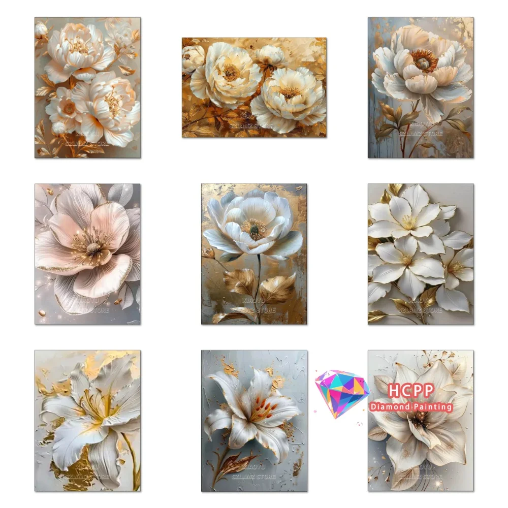 Rosa-weißes Blumen-Diamantmalerei-Set, quadratische und runde Diamanten, 5D-Diamant-Stickerei zum Selbermachen, handgefertigte Kunst, exquisites Geschenk für Erwachsene, Heimdekoration