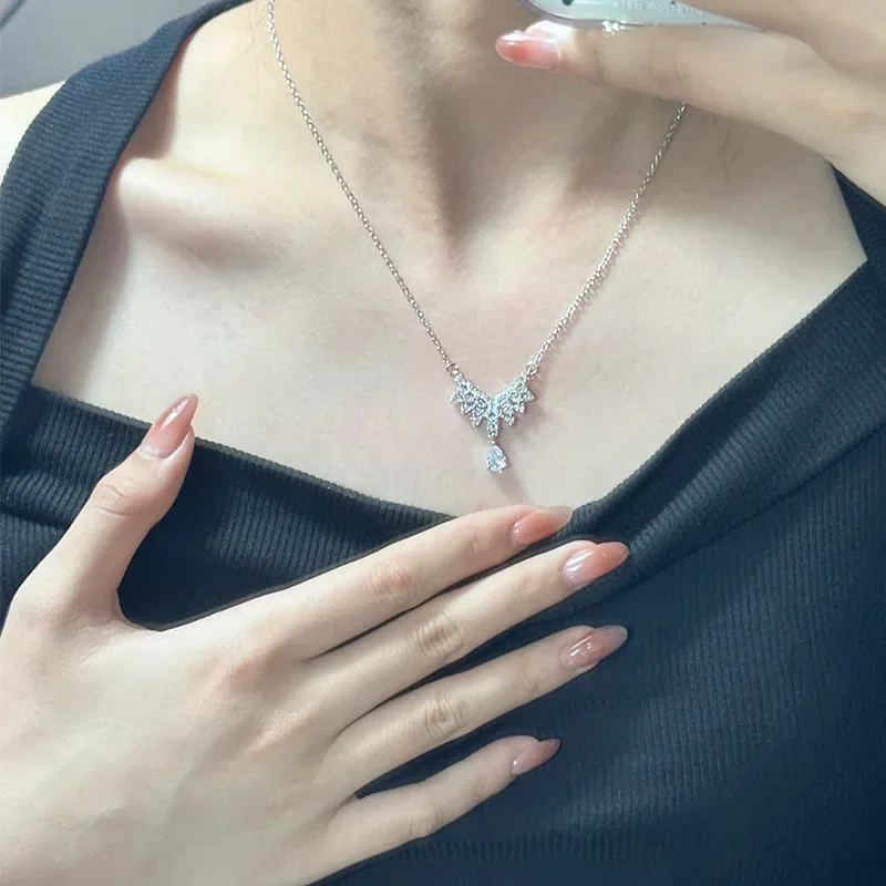 MDL Moissa!ite نمط تألق الملاك دمعة أجنحة ضوء قلادة فاخرة دمعة فو مويسان حقيقية الماس قلادة على هيئة ريشة #2