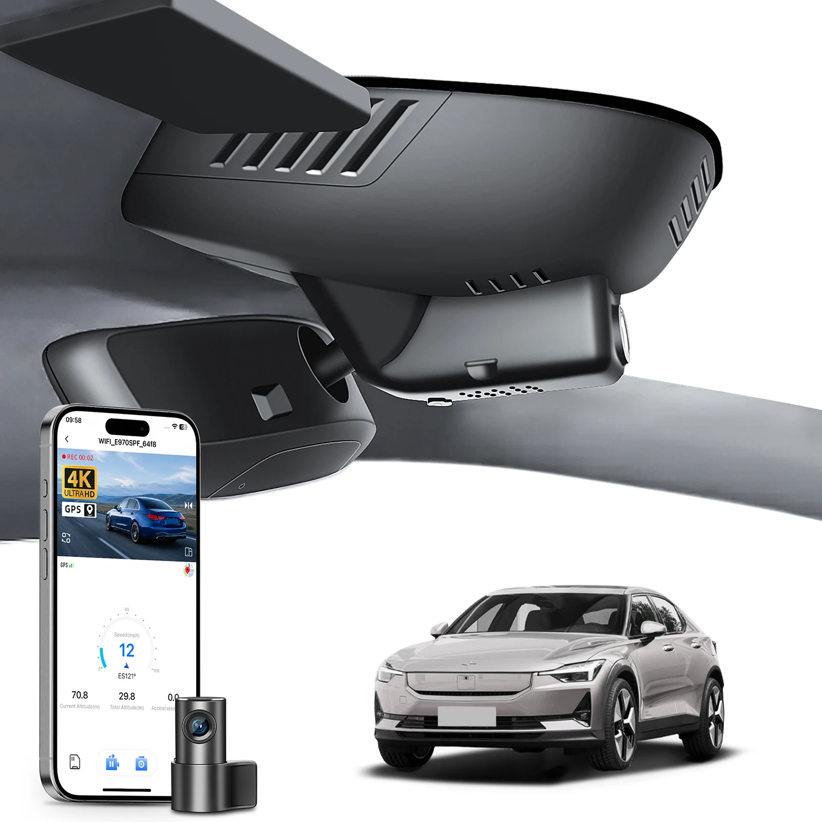 Mangoal Dedicated 4K Dash Cam For Volvo Polestar 2 Dash Car Camera 2021-2024 WiFi & APP GPS Night Vision Plug and Play Recorder