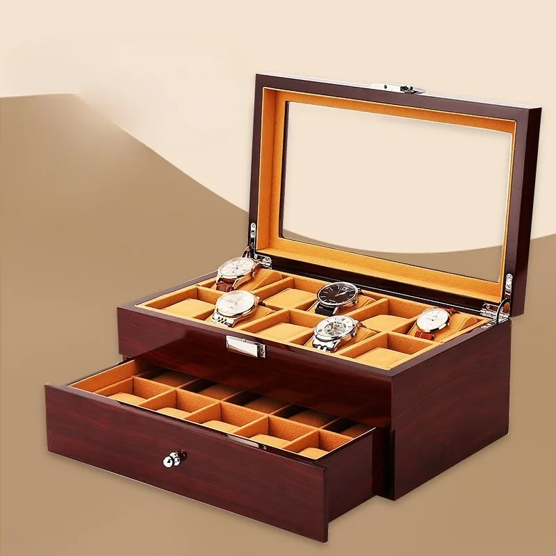

Деревянная коробка для часов, большие коробки для хранения часов в стиле ретро, прозрачное стекло, витрина для часов, органайзер, упаковочные принадлежности, витрина