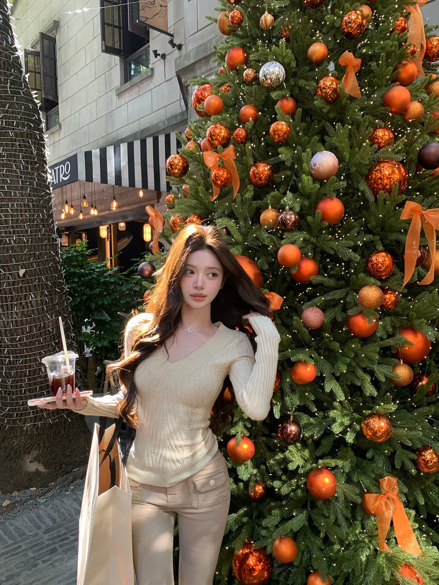 

Chen Jin New Winter Slim Fit Knitted Sweater Women's Pure Desire V-Ne Striped Inner Wear Faionable Casual Top