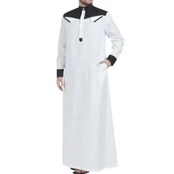 Moda musulmana Jubba Thobe abbigliamento musulmano tradizionale contrasto colore abito musulmano medio oriente Jubba Thobe uomo veste maniche lunghe