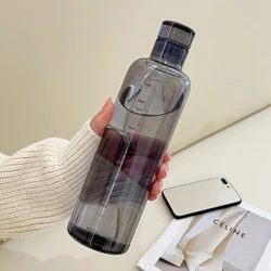 500/700ml Large Capacity Plastic Water Bottle With Time Marker Cover For Water Drink Transparent Juice Simple Cup Birthday Gift