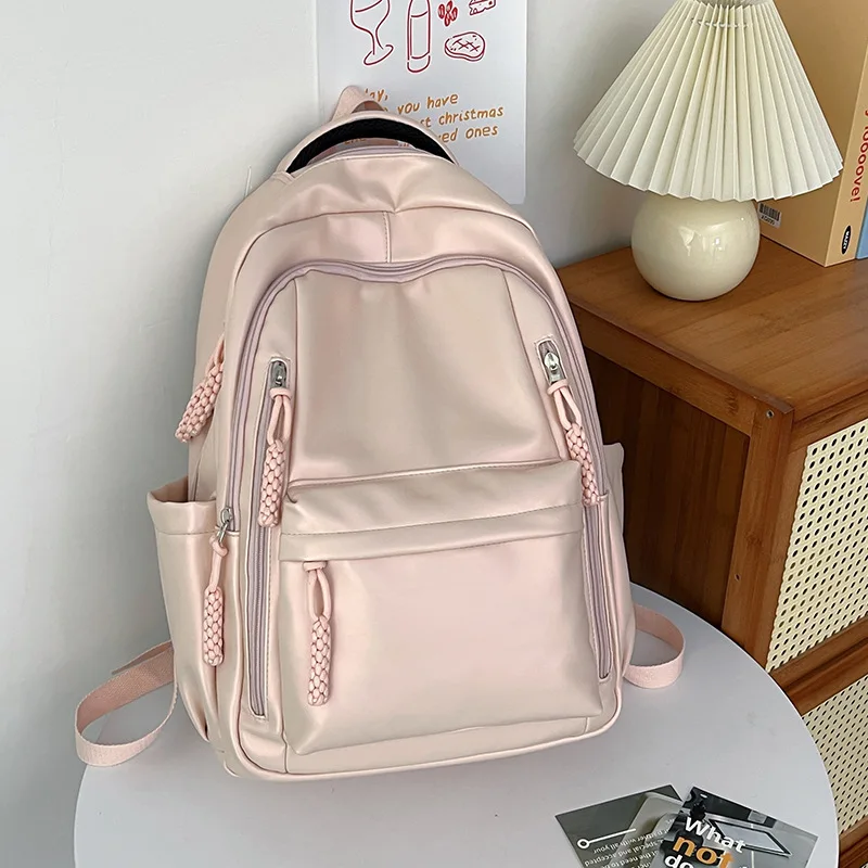 Korean Fashion College Student School Bags Women's New Trendy Casual Glossy Leather Backpacks Versatile Large Capacity Handbags