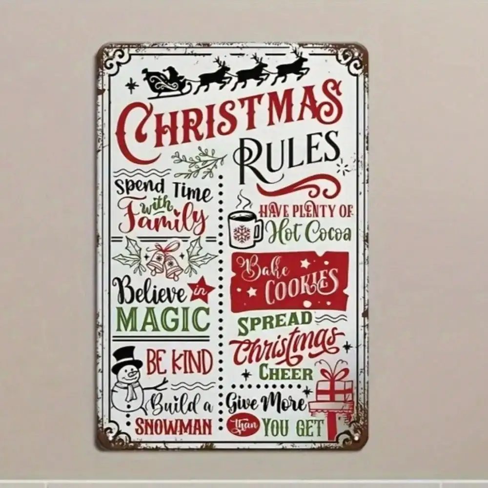 Vintage Blechschild Wandkunst Weihnachtsregeln Humorvolle Feiertagsdekoration Hausbar-Schild