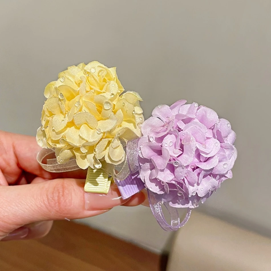 Children Spring and Summer Yarn Ball Hairpin Girls Hydrangea Lace Streamer Hair Band Parent-child Style Summer Outing Girls HP01
