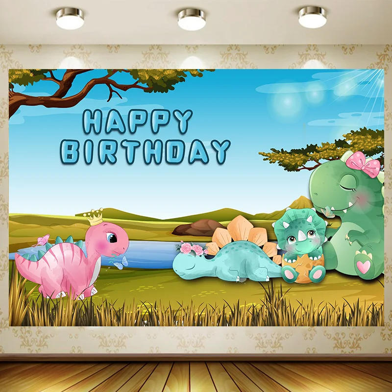 Cute Little Dinosaur Birthday SuppliesParty BannerKidCartoo Decoration Background Photography backdrop Baby Shower