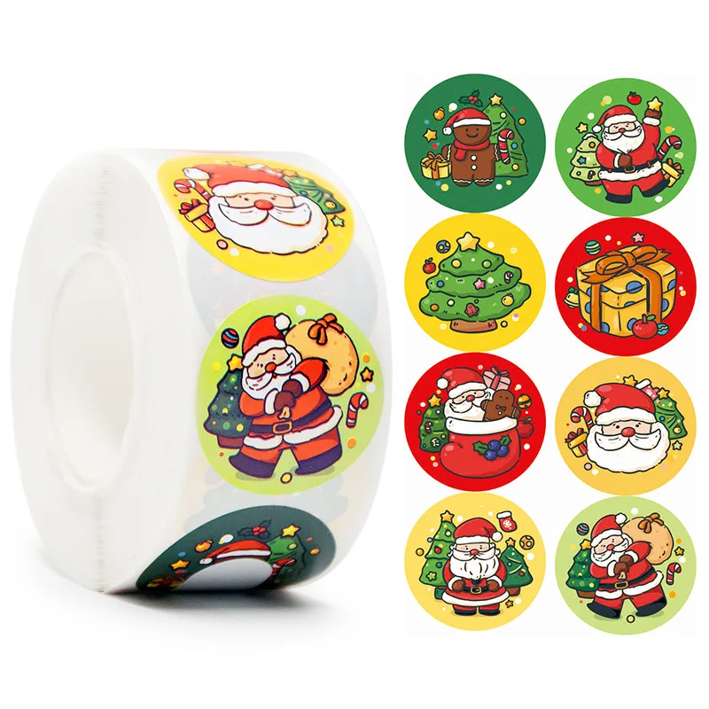 500pcs/Roll Christmas Festival Holiday Santa Claus Cute Sealing Sticker DIY PVC Laptop Decals Decoration Stiker Reward Gift Toys