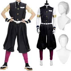 Uzui Tengen Cosplay Wig Costume Kimono Headwear Male Anime Roleplay Vest Pants Men Outfits Halloween Carnival Party Suit