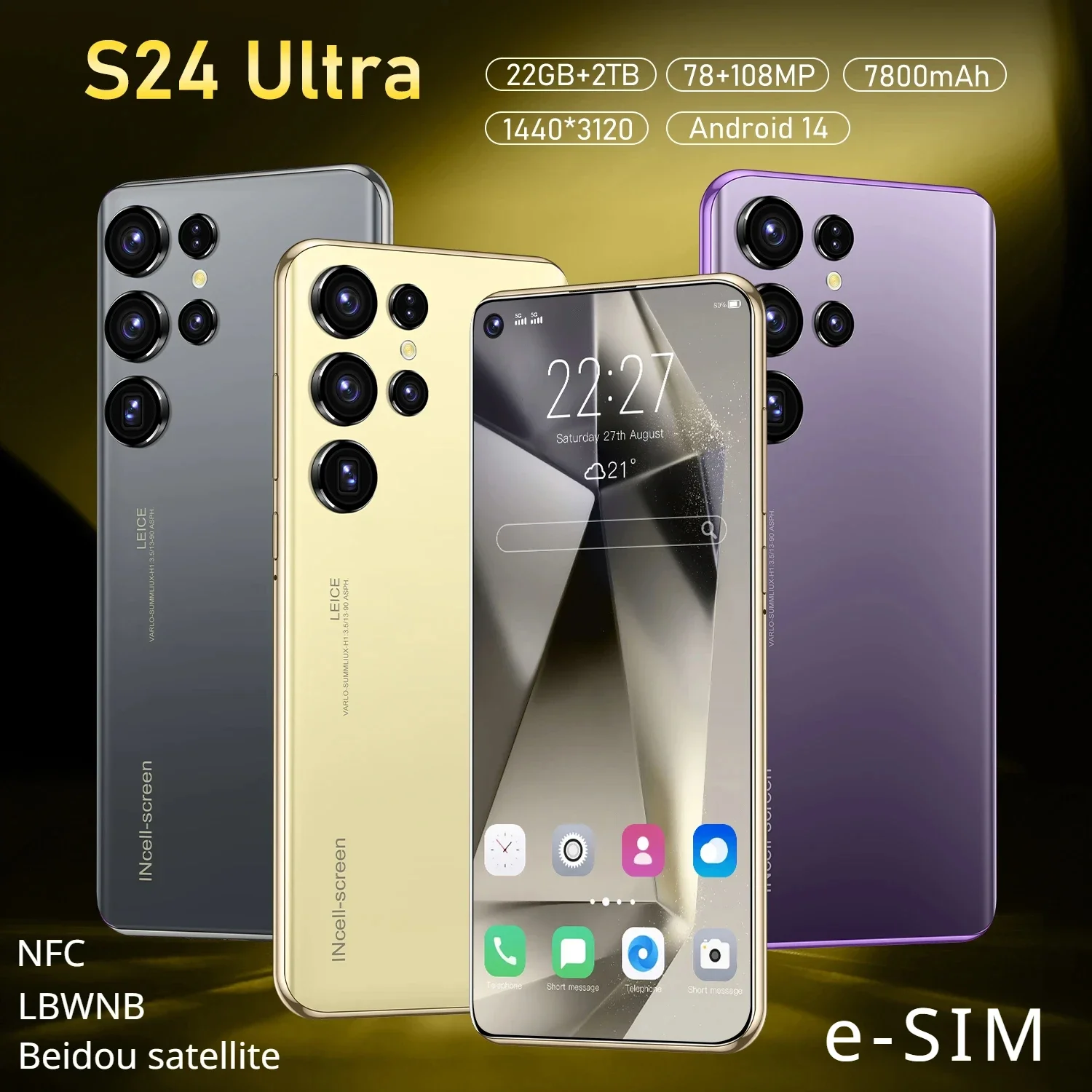 

New S24 Ultra Flagship Smartphone Quad-core 16GB+1TB 6.8-inch NFC E-SIM 6800MAh Battery 50MP+108MP 100% Full Color Gamut UHD+