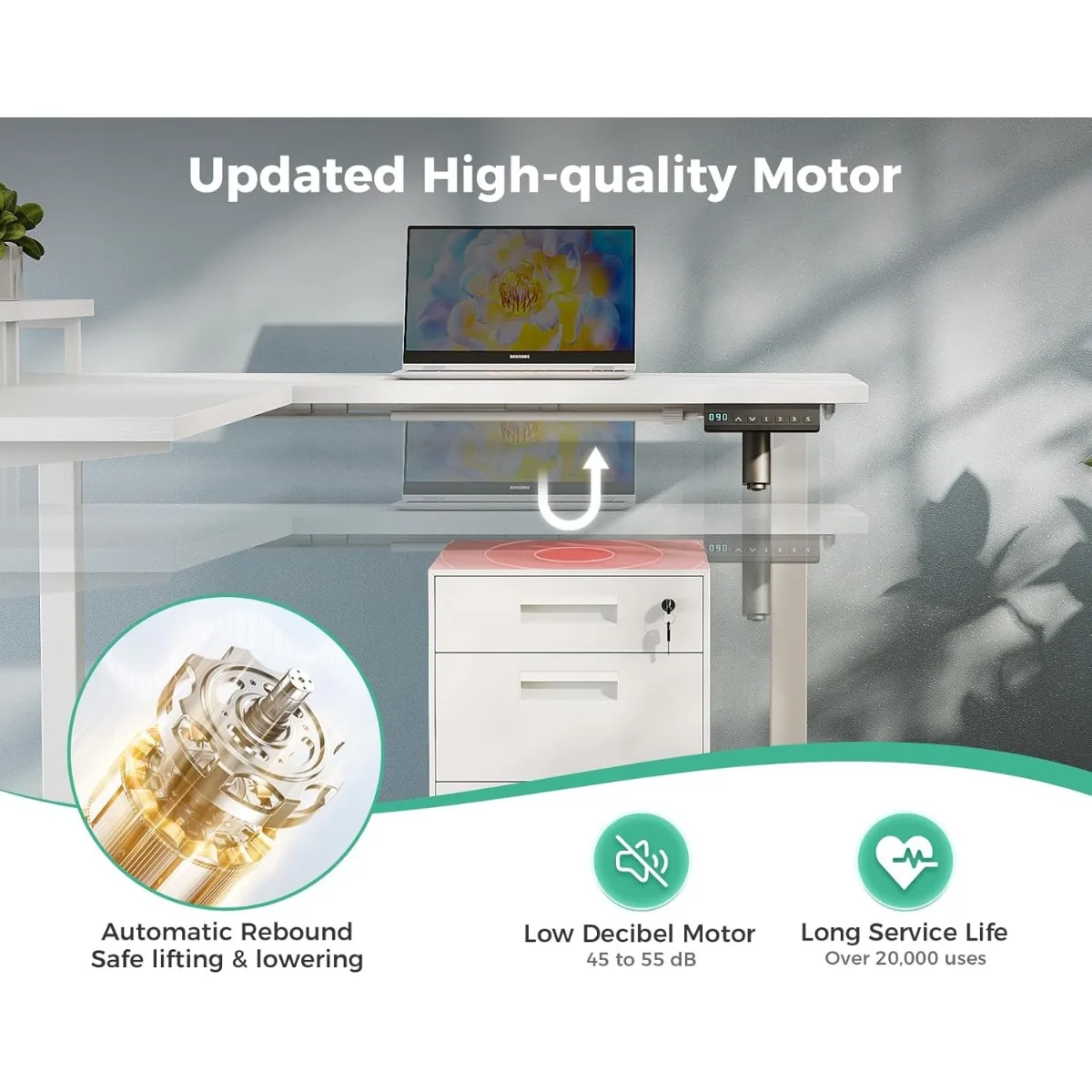 Electric L-Shaped Standing Desk, Height Adjustable Office Desk with Monitor Stand, Sit-Stand Desk with Power Outlets