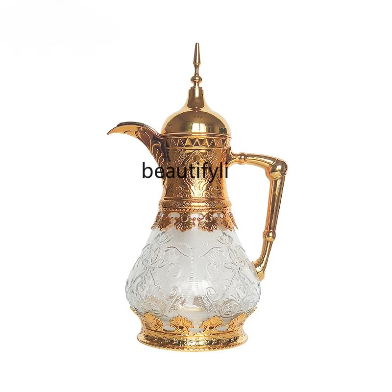 European retro high-end carved cold kettle drinking   high temperature resistant large capacity glass   cooling kettle