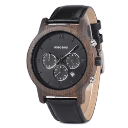 BOBO BIRD Wooden Men Watches Luxury Chronograph Water Resistance Custom Quartz Watch Date Display Men's Gift in Wooden Gift Box