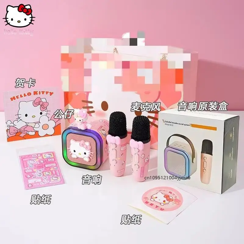 New Sanrio Karaoke Machine Anime Hello Kitty Wireless Bluetooth Speaker Cute Kuromi Usb Music Player Microphone Kid Gift Kawaii