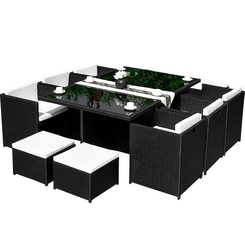 & Outdoor Rattan Table and Chair Set, for Courtyard, Villa & Terrace, Sun-proof and Waterproof Rattan Furniture Combination