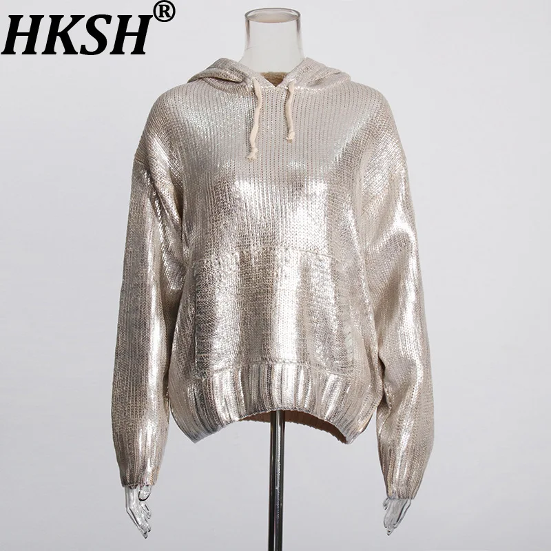 

HKSH осень-зима новый женский пуловер свитер с капюшоном на шнурке с длинным рукавом элегантный уличный тренд повседневные вязаные топы HK13639