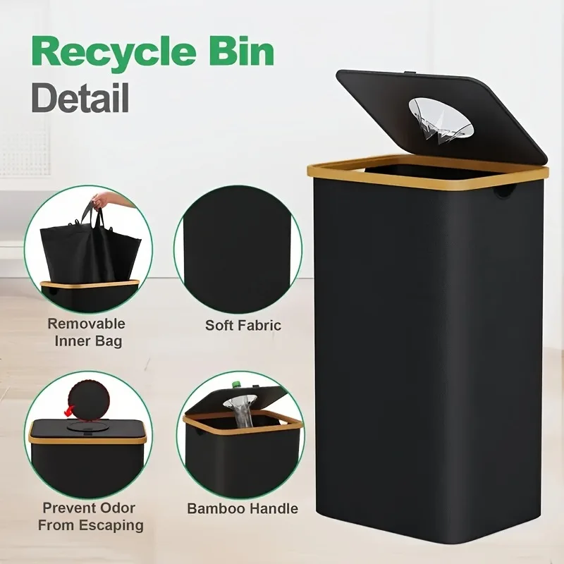 

Kitchen And Home Folding Bamboo Covered Dirty Clothes Storage Basket Detachable Recycling Bottle Storage Garbage Bin 100L