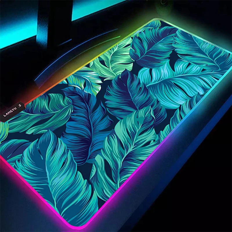 

Mouse Pad Professional E-sports Gamer Speed RGB PC Gaming Green Leaves Keyboard Pad LED Laptop Tropical Plants Desk Mat Mousepad