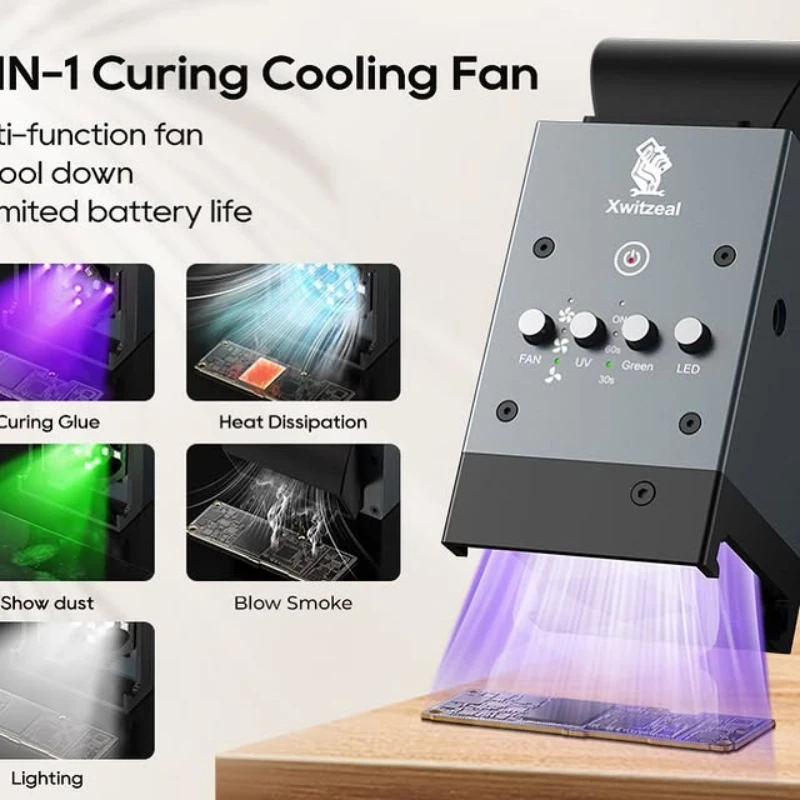 

Вентилятор Xwitzeal для охлаждения и отверждения: быстрое рассеивание тепла, вытяжка дыма, УФ-отверждение, 2-в-1, инструмент для обслуживания