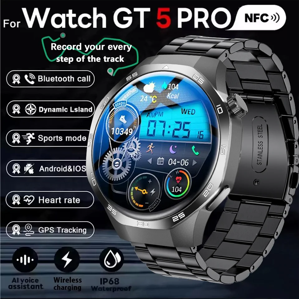 

2025 New Original Watch 5 MAX Smart Watch Men HD Screen GPS Trajectory NFC Heart Rate Bluetooth Call Waterproof Sport SmartWatch